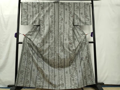 平和屋着物■上質なお召　花唐草間道　正絹　逸品　未使用　CABL5960ou