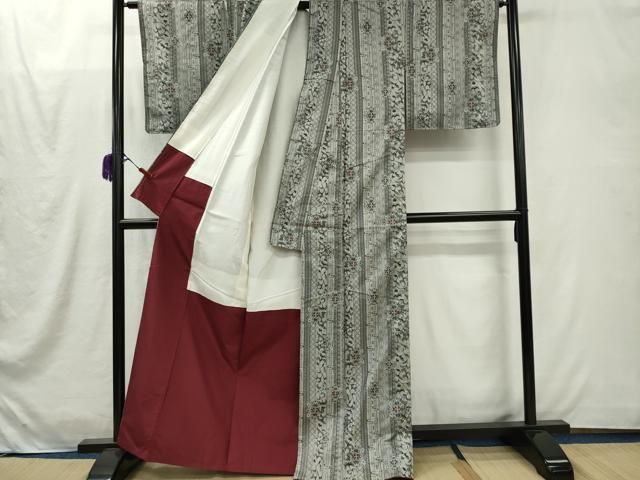 平和屋着物■上質なお召　花唐草間道　正絹　逸品　未使用　CABL5960ou