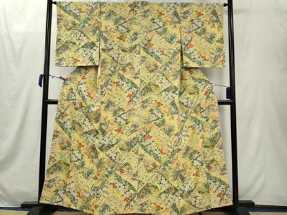 平和屋着物■上質な小紋　切嵌草花文　正絹　逸品　CABL5970ou