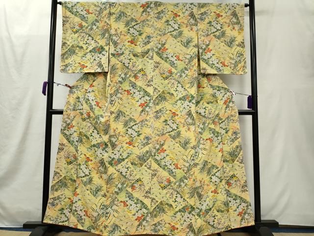 平和屋着物■上質な小紋　切嵌草花文　正絹　逸品　CABL5970ou