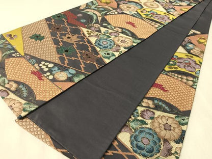 平和屋着物●西陣　白綾苑大庭　六通柄袋帯　辻が花　金糸　正絹　逸品　CABL6003vp