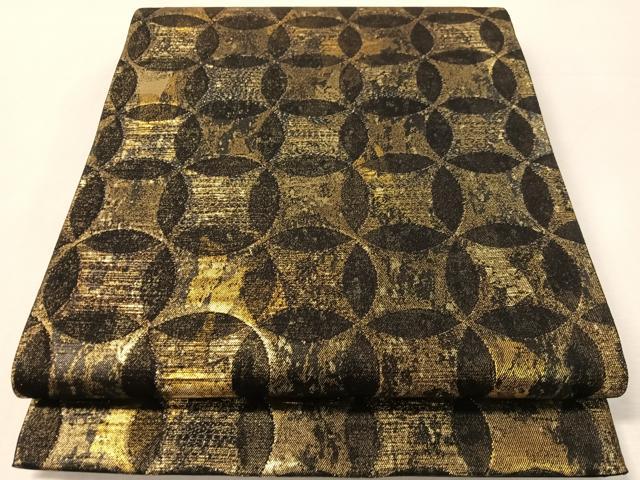 平和屋着物●澤屋重兵衛　六通柄袋帯　七宝文様　黒地　金糸　引箔　正絹　逸品　未使用　CABL6004vp