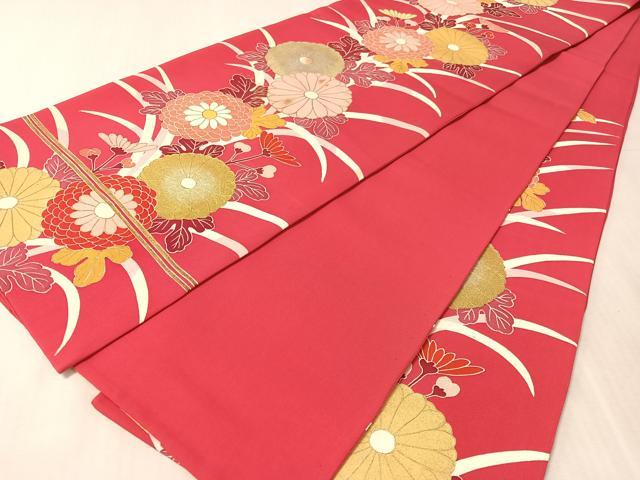 平和屋着物●塩瀬　六通柄袋帯　駒刺繍　菊花文　金彩　正絹　逸品　CABL6010vp