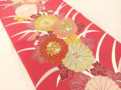 平和屋着物●塩瀬　六通柄袋帯　駒刺繍　菊花文　金彩　正絹　逸品　CABL6010vp