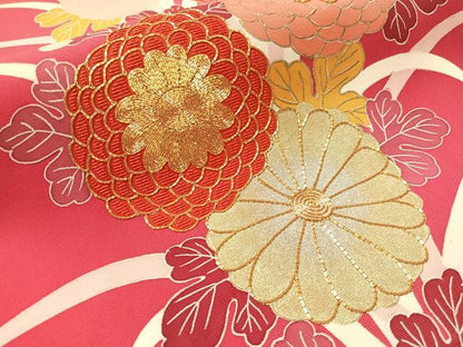 平和屋着物●塩瀬　六通柄袋帯　駒刺繍　菊花文　金彩　正絹　逸品　CABL6010vp