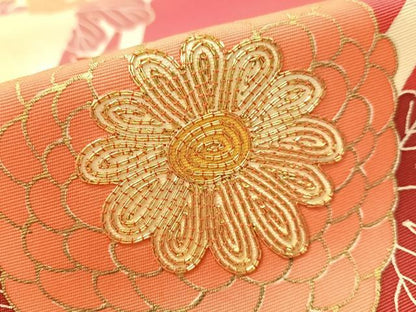 平和屋着物●塩瀬　六通柄袋帯　駒刺繍　菊花文　金彩　正絹　逸品　CABL6010vp