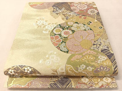 平和屋着物●六通柄袋帯　唐織　吉祥花丸文　金銀糸　反端付き　健勝苑扱い　正絹　逸品　CABL6011vp