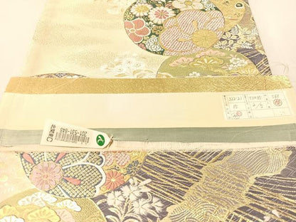 平和屋着物●六通柄袋帯　唐織　吉祥花丸文　金銀糸　反端付き　健勝苑扱い　正絹　逸品　CABL6011vp