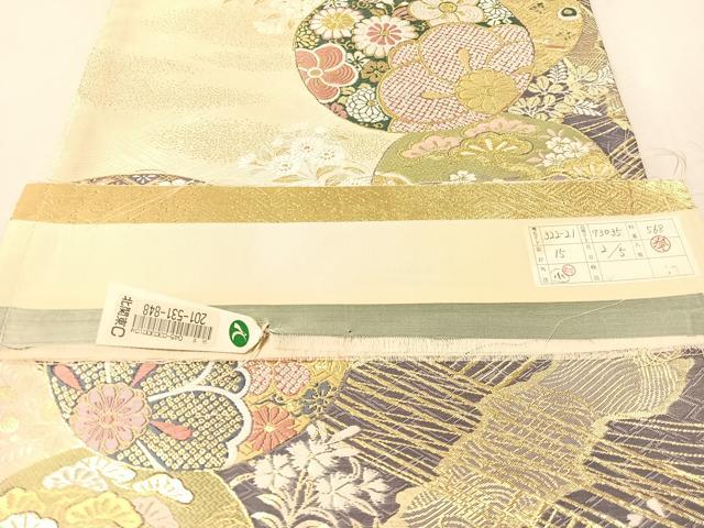 平和屋着物●六通柄袋帯　唐織　吉祥花丸文　金銀糸　反端付き　健勝苑扱い　正絹　逸品　CABL6011vp