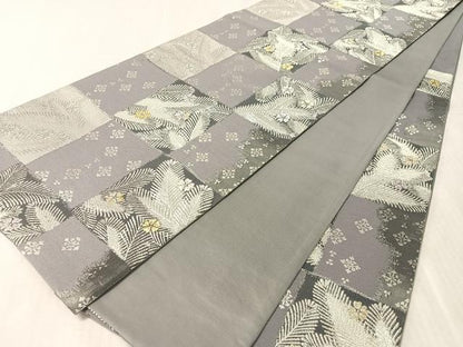 平和屋着物●六通柄袋帯　市松花松葉　金銀糸　正絹　逸品　CABL6016vp
