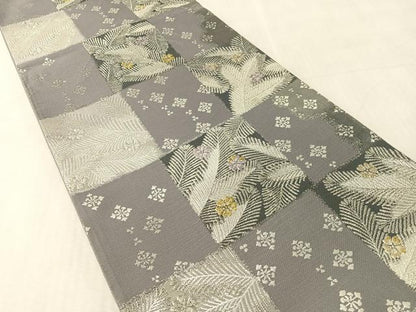 平和屋着物●六通柄袋帯　市松花松葉　金銀糸　正絹　逸品　CABL6016vp