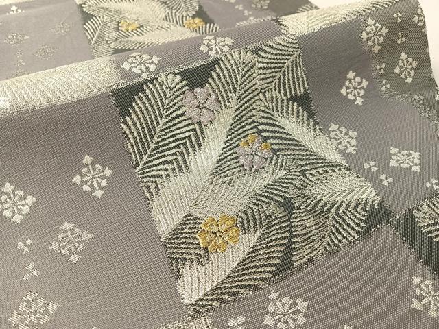 平和屋着物●六通柄袋帯　市松花松葉　金銀糸　正絹　逸品　CABL6016vp