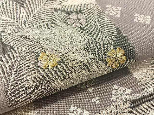 平和屋着物●六通柄袋帯　市松花松葉　金銀糸　正絹　逸品　CABL6016vp