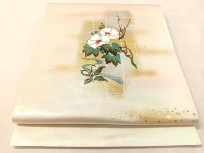 平和屋着物●太鼓柄袋帯　流水枝花文　金銀彩　正絹　逸品　未使用　CABL6017vp
