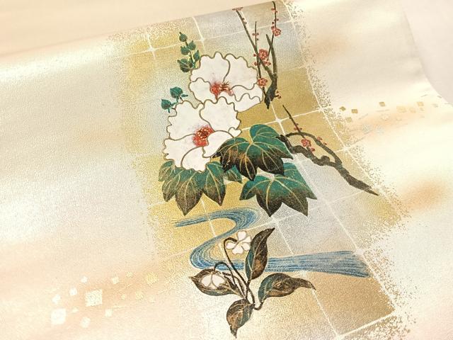 平和屋着物●太鼓柄袋帯　流水枝花文　金銀彩　正絹　逸品　未使用　CABL6017vp