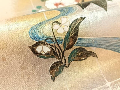 平和屋着物●太鼓柄袋帯　流水枝花文　金銀彩　正絹　逸品　未使用　CABL6017vp