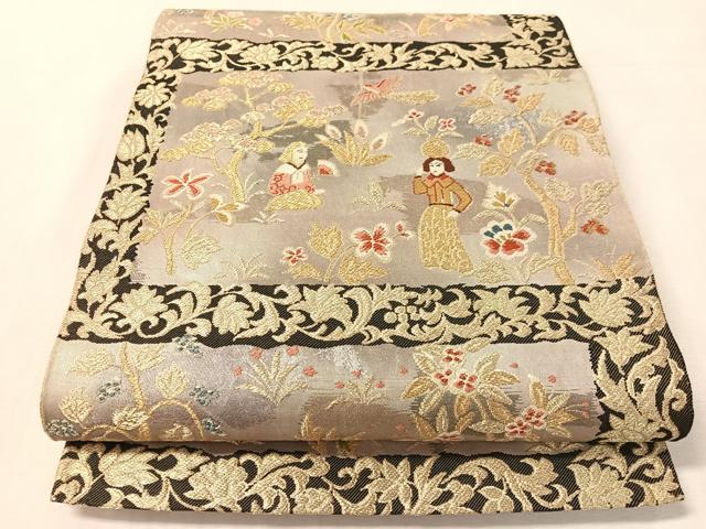 平和屋着物●六通柄袋帯　唐織　人物花鳥文　金糸　引箔　正絹　逸品　CABL6018vp