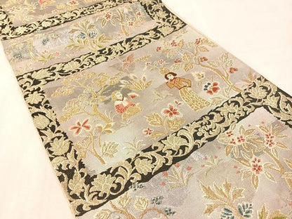 平和屋着物●六通柄袋帯　唐織　人物花鳥文　金糸　引箔　正絹　逸品　CABL6018vp