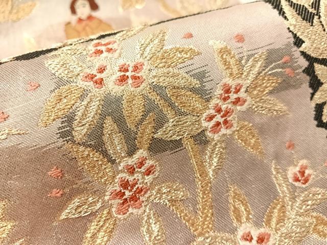 平和屋着物●六通柄袋帯　唐織　人物花鳥文　金糸　引箔　正絹　逸品　CABL6018vp