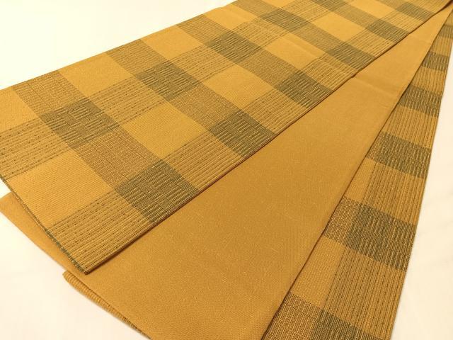平和屋着物●全通柄袋帯　紬地　格子柄　正絹　逸品　CABL6020vp