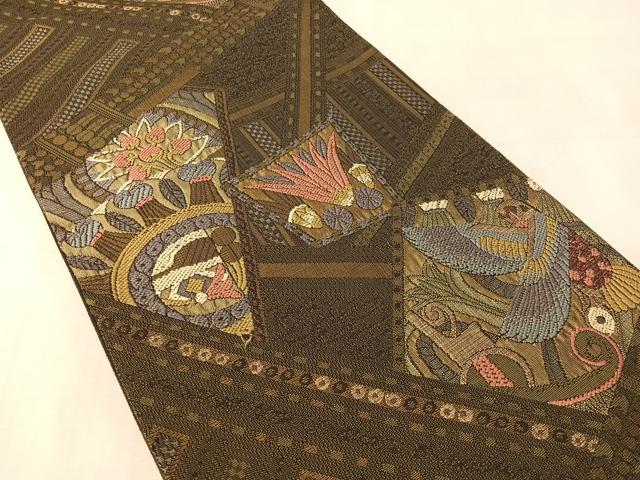 平和屋着物●六通柄袋帯　唐織　切嵌花鳥文　正絹　逸品　CABL6022vp