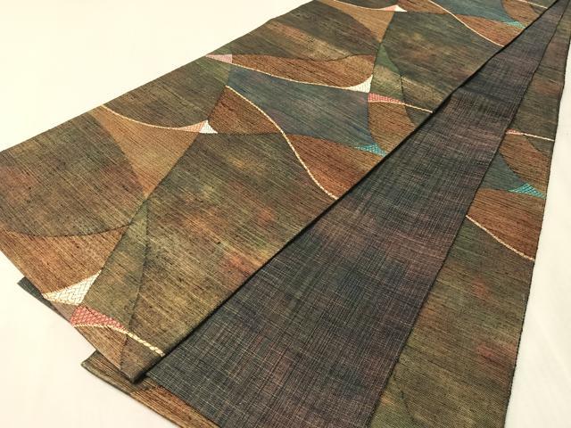 平和屋着物●六通柄袋帯　紬地　抽象文様　金糸　鈴乃屋扱い　正絹　逸品　未使用　CABL6024vp