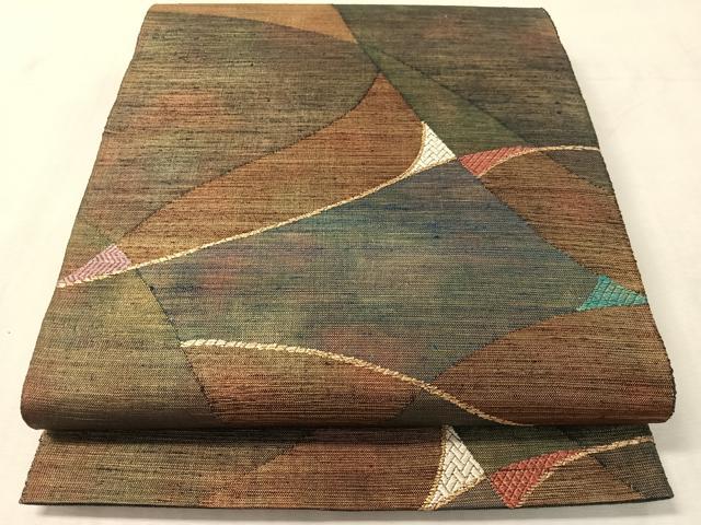 平和屋着物●六通柄袋帯　紬地　抽象文様　金糸　鈴乃屋扱い　正絹　逸品　未使用　CABL6024vp