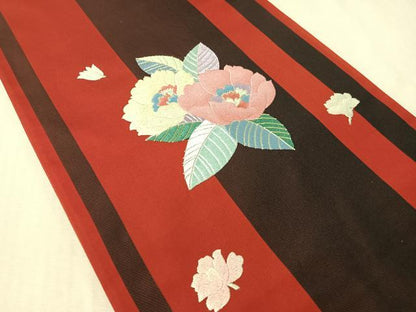 平和屋着物●太鼓柄袋帯　駒刺繍　草花間道　金銀糸　正絹　逸品　CABL6026vp
