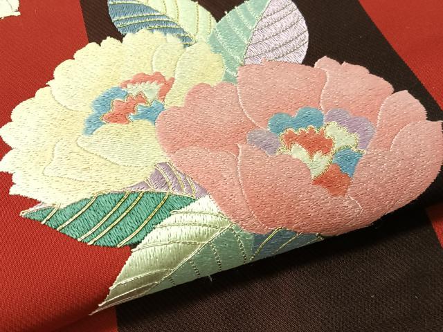 平和屋着物●太鼓柄袋帯　駒刺繍　草花間道　金銀糸　正絹　逸品　CABL6026vp