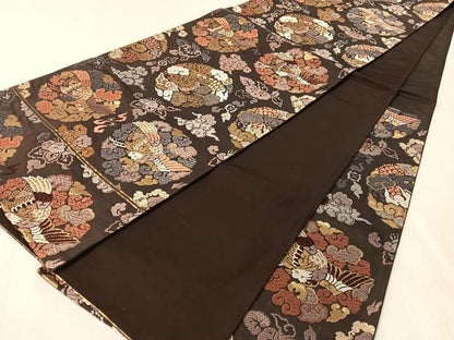 平和屋着物●六通柄袋帯　唐織　雲龍丸文　金糸　正絹　逸品　CABL6027vp