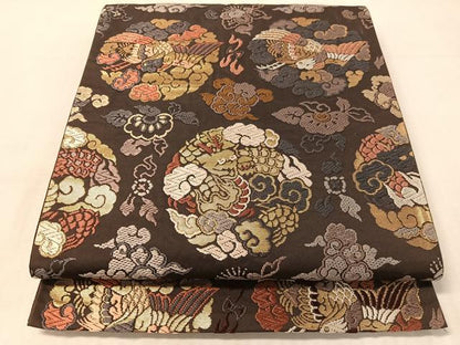 平和屋着物●六通柄袋帯　唐織　雲龍丸文　金糸　正絹　逸品　CABL6027vp