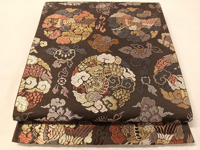 平和屋着物●六通柄袋帯　唐織　雲龍丸文　金糸　正絹　逸品　CABL6027vp
