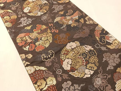 平和屋着物●六通柄袋帯　唐織　雲龍丸文　金糸　正絹　逸品　CABL6027vp