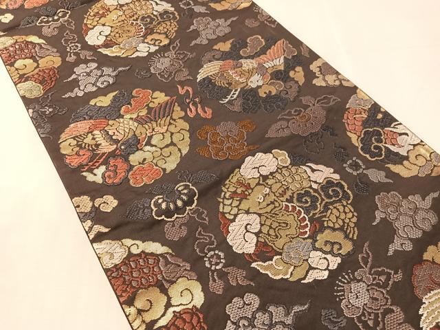 平和屋着物●六通柄袋帯　唐織　雲龍丸文　金糸　正絹　逸品　CABL6027vp