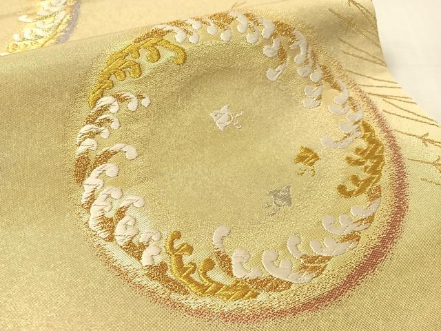 平和屋着物●織匠十一代目 篠屋宗兵衛 謹製　綴れ唐織　六通柄袋帯　唐織　立波千鳥丸文　金銀糸　正絹　逸品　CABL6028vp