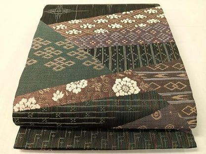 平和屋着物▽全通柄袋帯　スリーシーズン　春夏秋　モール　切嵌吉祥花文　金糸　やまと誂製　正絹　逸品　未使用　CABL6029vp