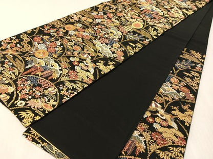 平和屋着物●六通柄袋帯　唐織　彩華吉祥紋　黒地　金糸　正絹　逸品　CABL6031vp