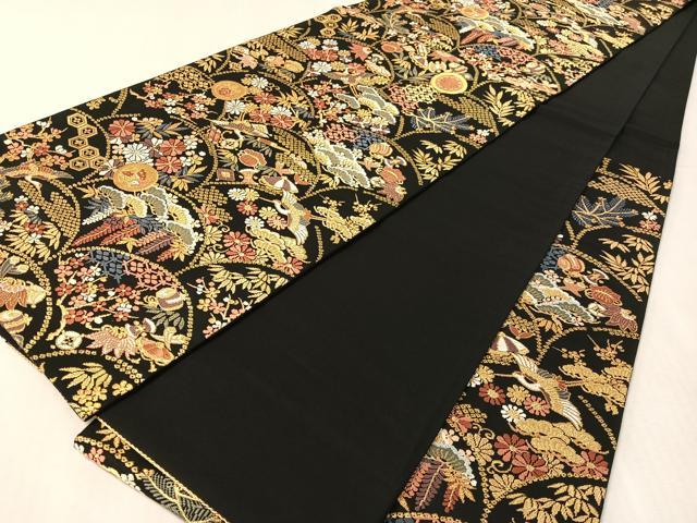 平和屋着物●六通柄袋帯　唐織　彩華吉祥紋　黒地　金糸　正絹　逸品　CABL6031vp