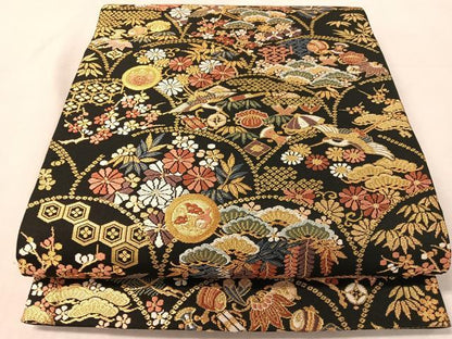 平和屋着物●六通柄袋帯　唐織　彩華吉祥紋　黒地　金糸　正絹　逸品　CABL6031vp