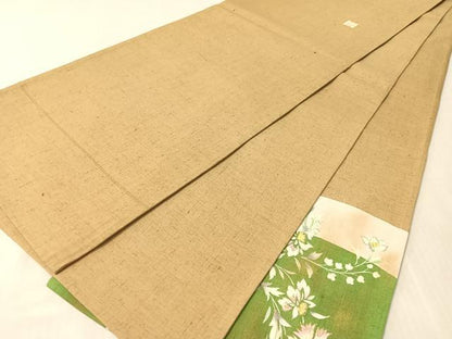 平和屋着物●太鼓柄袋帯　作家物　紬地　草花文　金彩　正絹　逸品　CABL6032vp