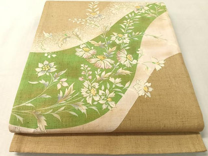 平和屋着物●太鼓柄袋帯　作家物　紬地　草花文　金彩　正絹　逸品　CABL6032vp