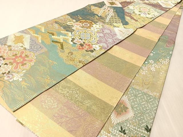 平和屋着物●両面　両方向　全通柄袋帯　唐織　正倉院花文　金糸　正絹　逸品　CABL6033vp