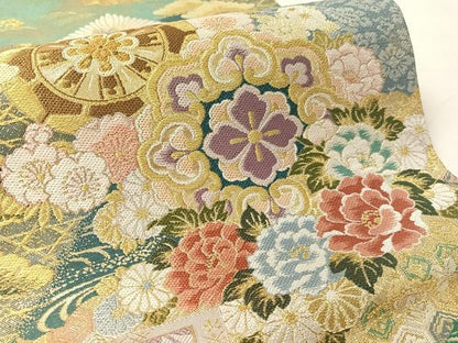 平和屋着物●両面　両方向　全通柄袋帯　唐織　正倉院花文　金糸　正絹　逸品　CABL6033vp