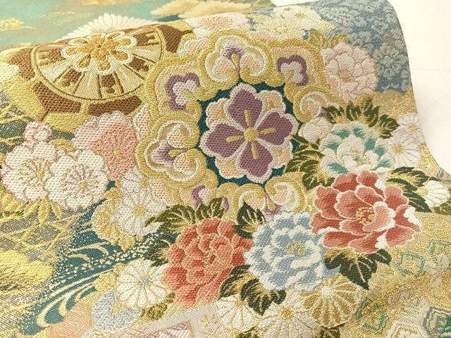 平和屋着物●両面　両方向　全通柄袋帯　唐織　正倉院花文　金糸　正絹　逸品　CABL6033vp
