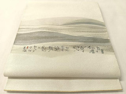 平和屋着物●爪掻き本綴れ　太鼓柄袋帯　作家物　刺繍　詩歌　銀糸　正絹　逸品　CABL6034vp