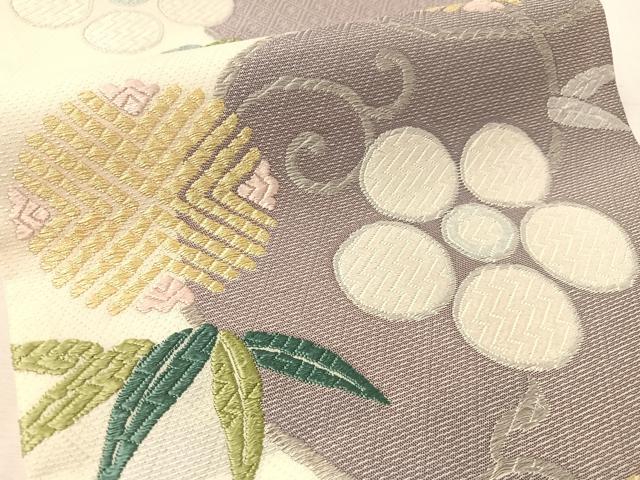 平和屋着物▽六通柄袋帯　唐織　笹鶴文　金糸　スリーシーズン　春夏秋　正絹　逸品　CABL6036vp