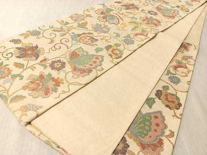 平和屋着物●六通柄袋帯　更紗舞蝶文　金糸　正絹　逸品　CABL6038vp