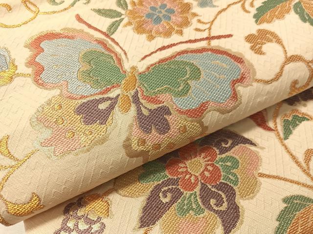 平和屋着物●六通柄袋帯　更紗舞蝶文　金糸　正絹　逸品　CABL6038vp