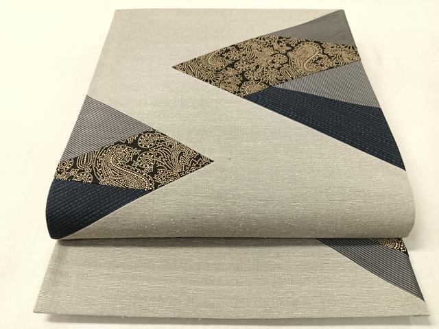 平和屋着物●太鼓柄袋帯　紬地　切嵌　印伝　唐草文　さが美扱い　正絹　逸品　CABL6039vp
