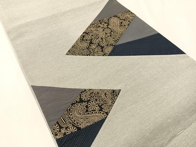 平和屋着物●太鼓柄袋帯　紬地　切嵌　印伝　唐草文　さが美扱い　正絹　逸品　CABL6039vp